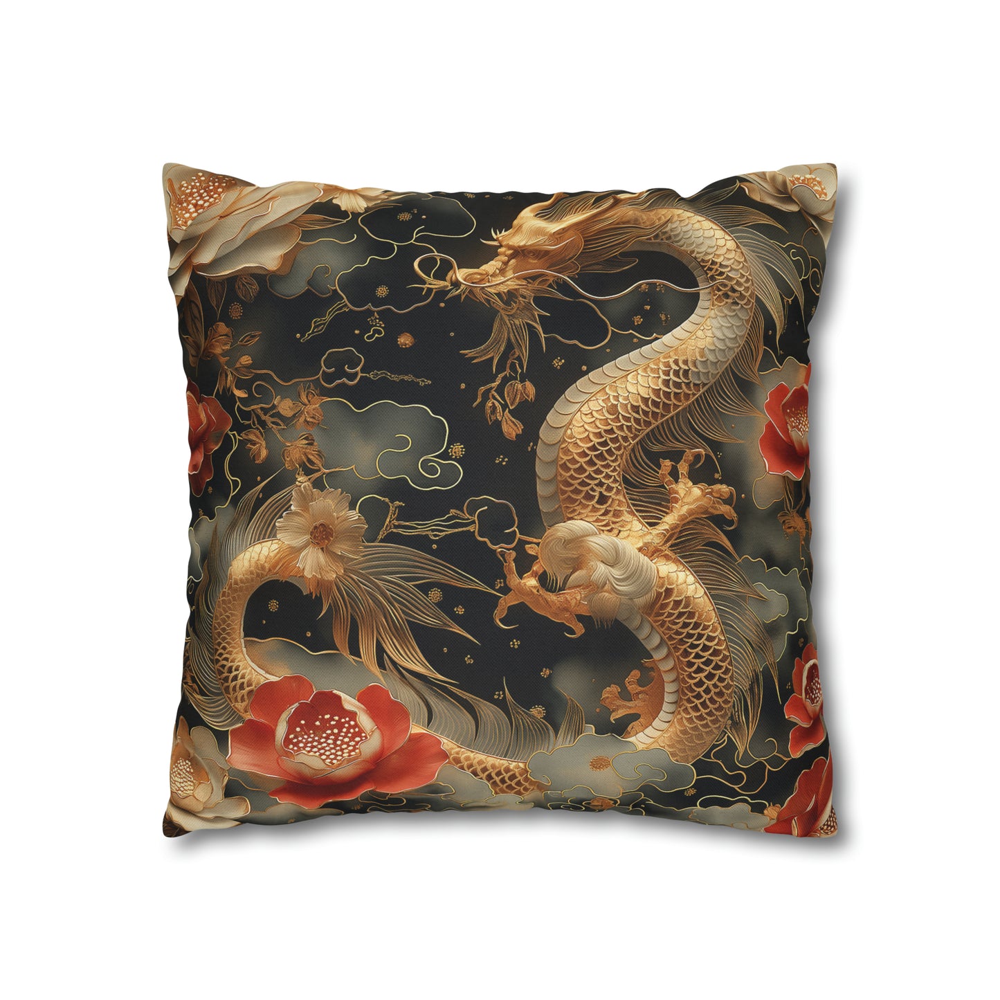 Spun Polyester Square Pillow Gold Dragon