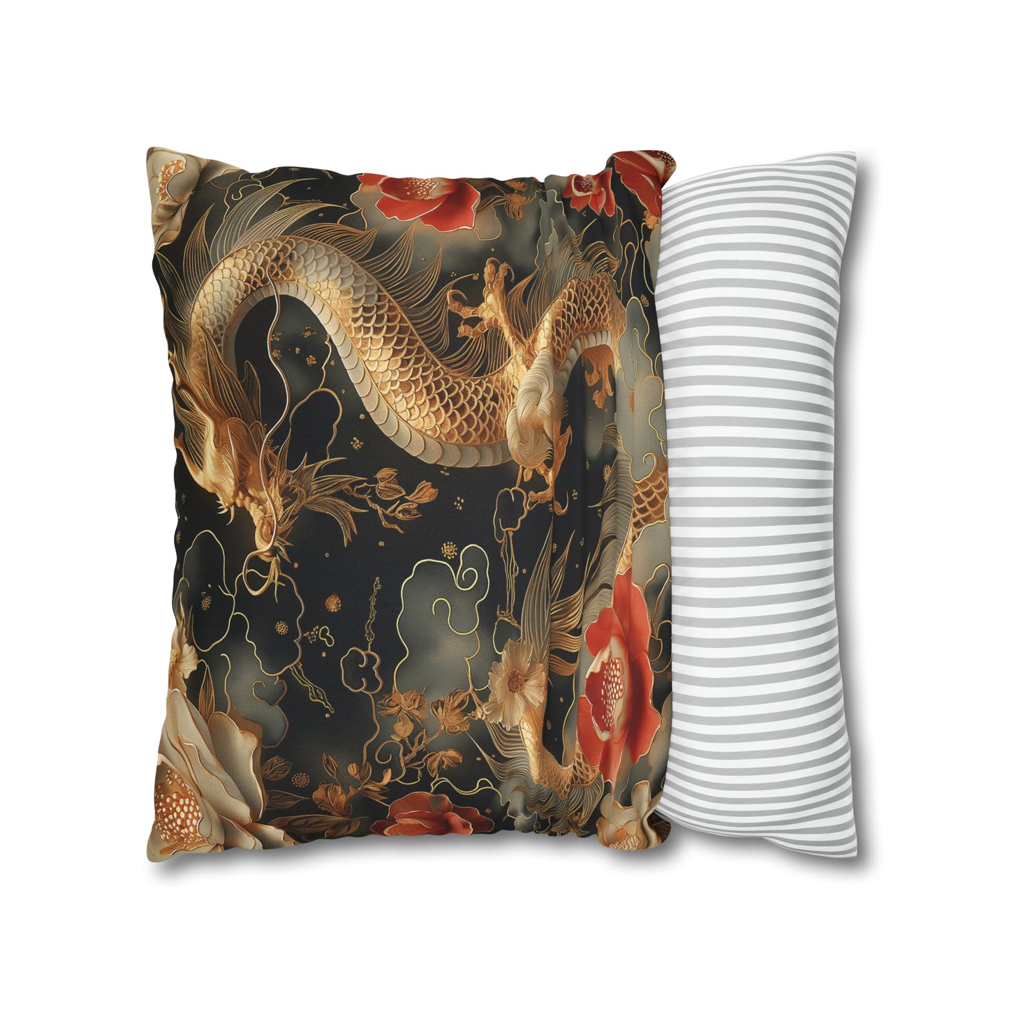 Spun Polyester Square Pillow Gold Dragon