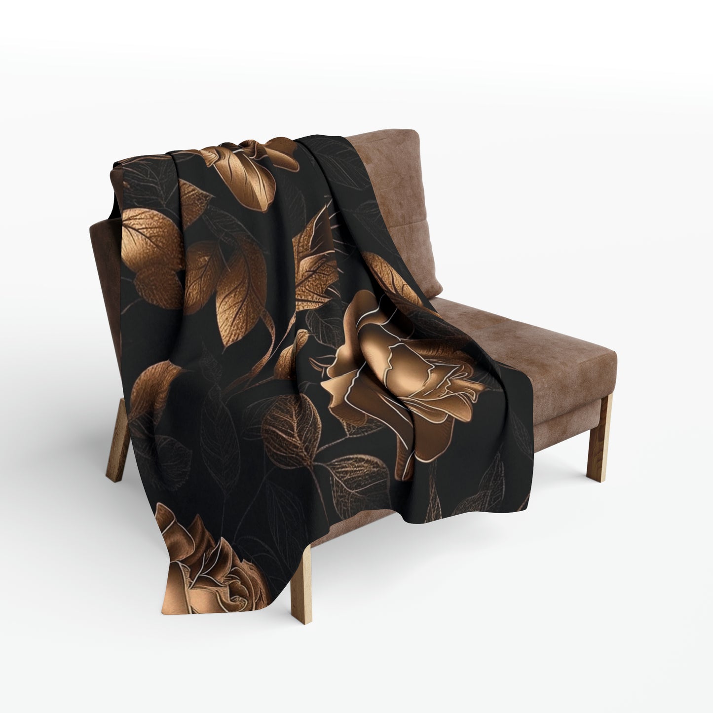 Arctic Fleece Blanket Luxurious Black and Gold Roses