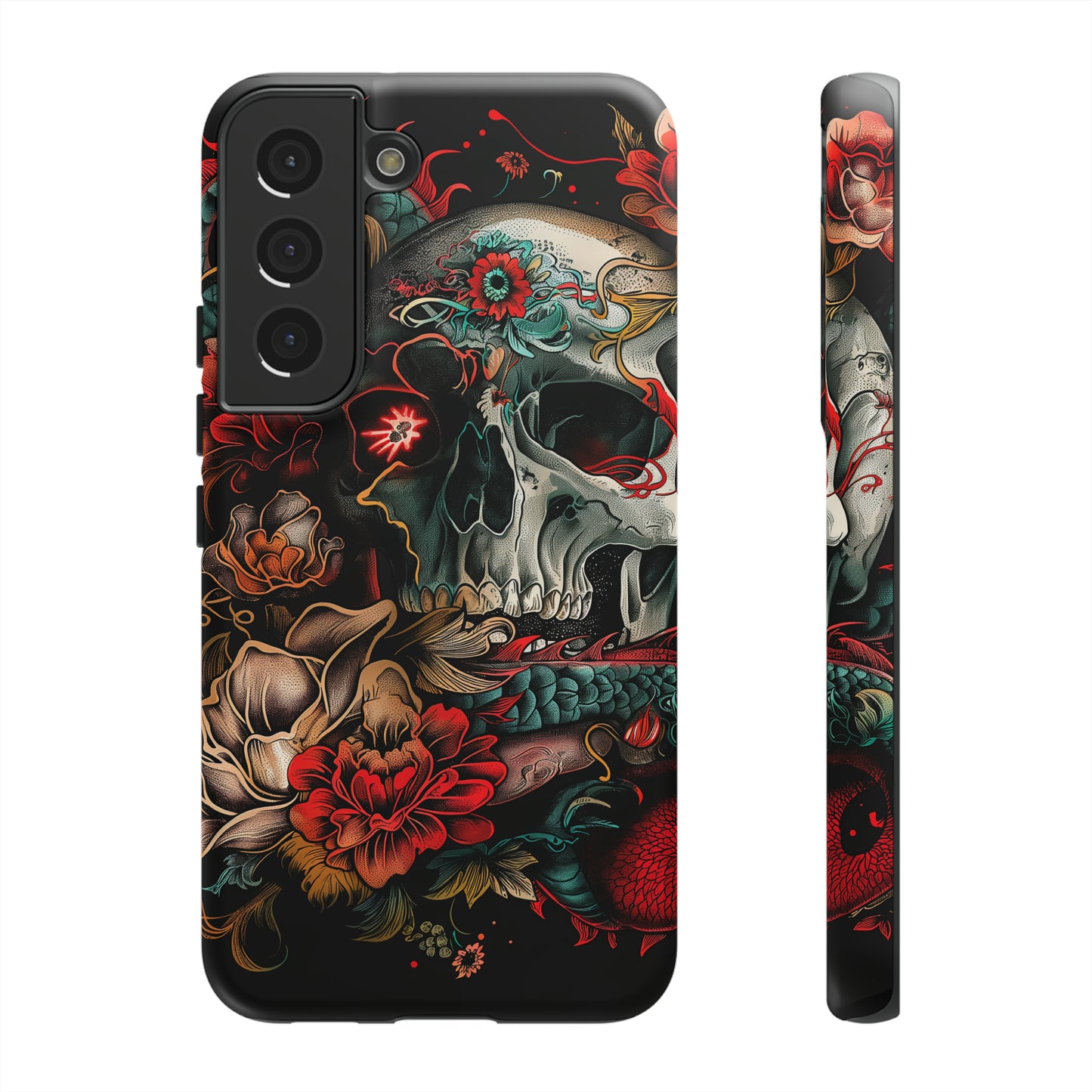 Tough Phone Case Skull and Rose