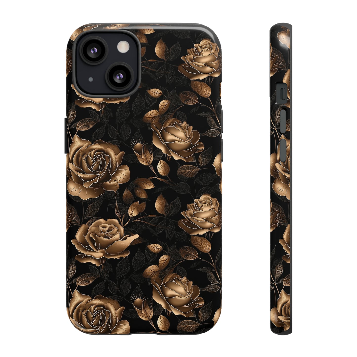 Tough Phone Case Black and Gold Roses