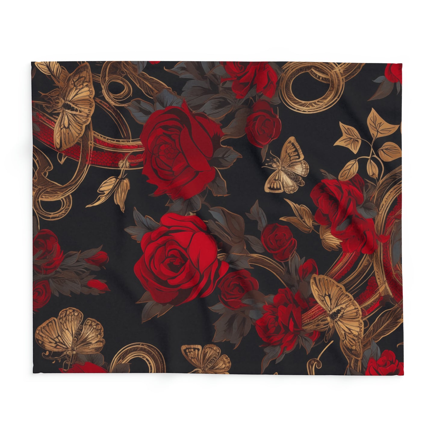 Arctic Fleece Blanket Roses and Gold Butterfly