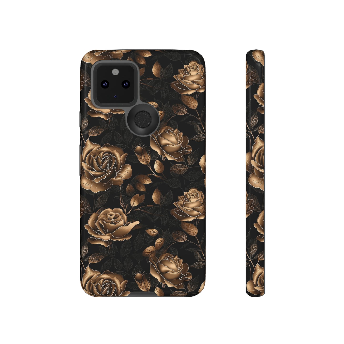 Tough Phone Case Black and Gold Roses