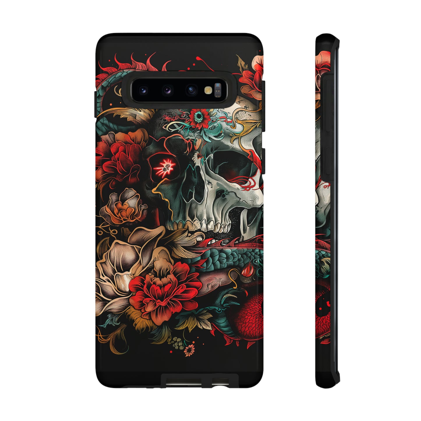 Tough Phone Case Skull and Rose