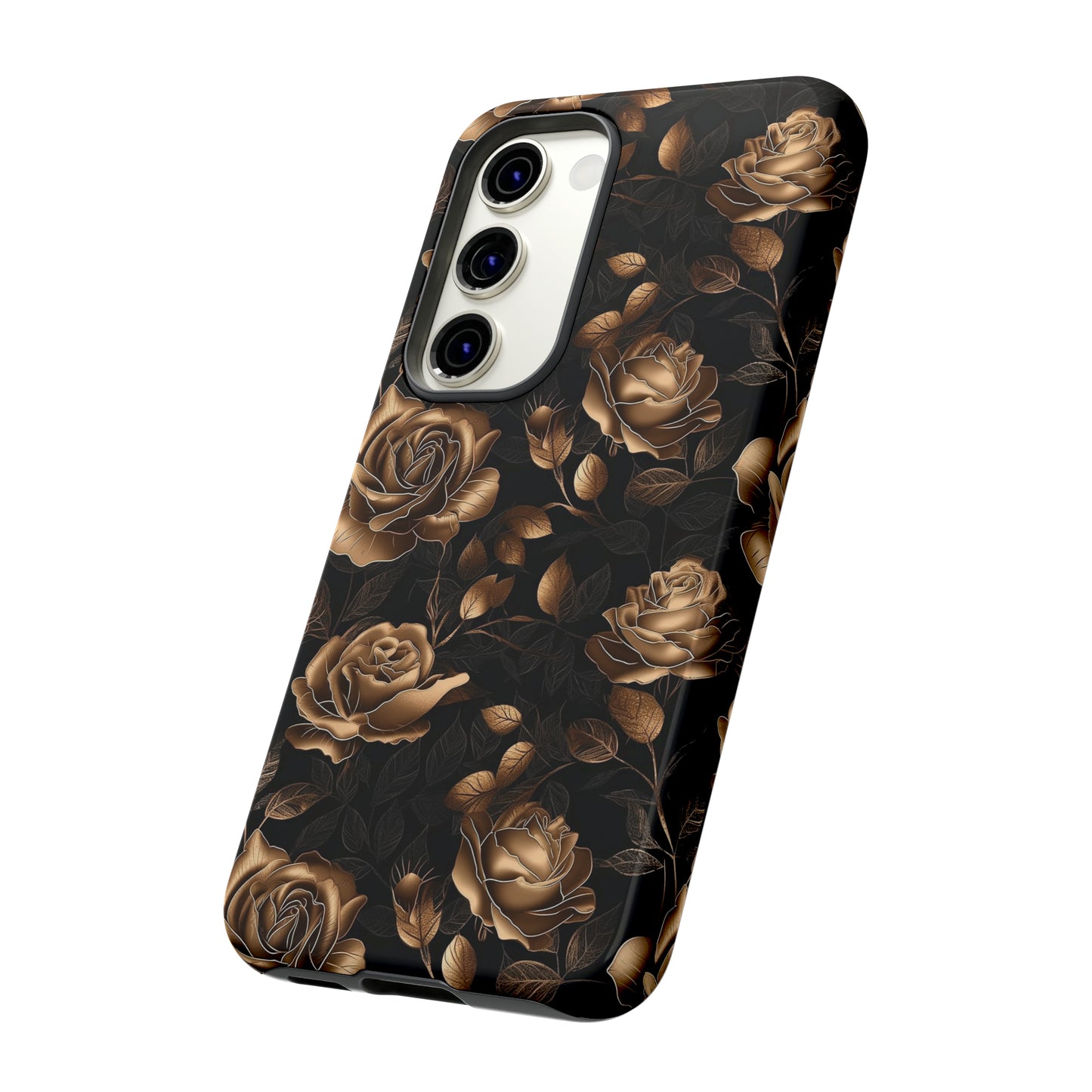 Tough Phone Case Black and Gold Roses