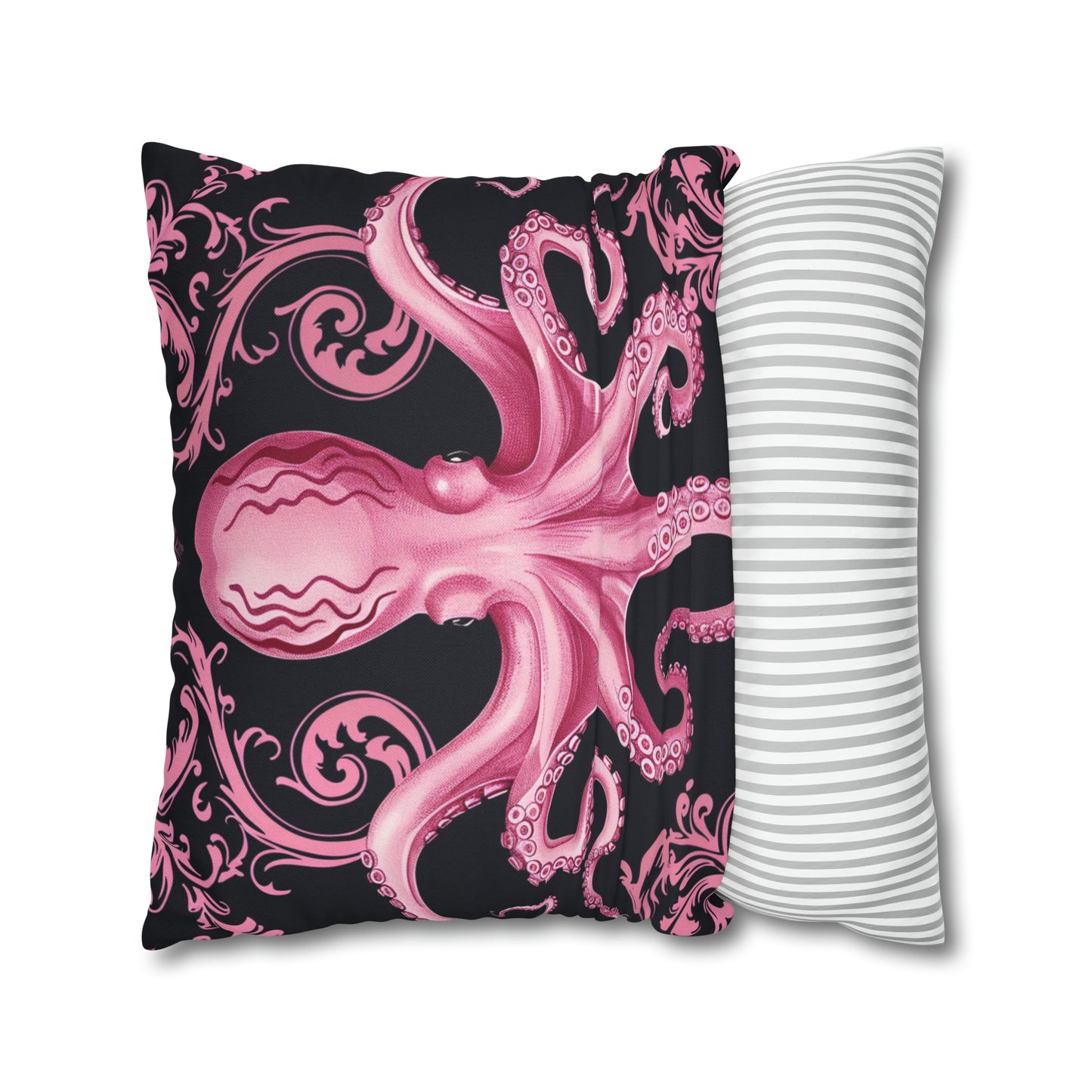 Spun Polyester Square Pillow Pink Octopus