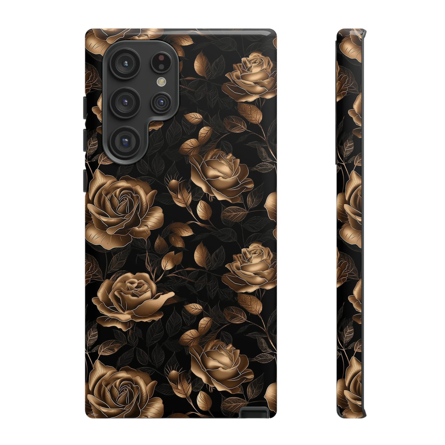 Tough Phone Case Black and Gold Roses