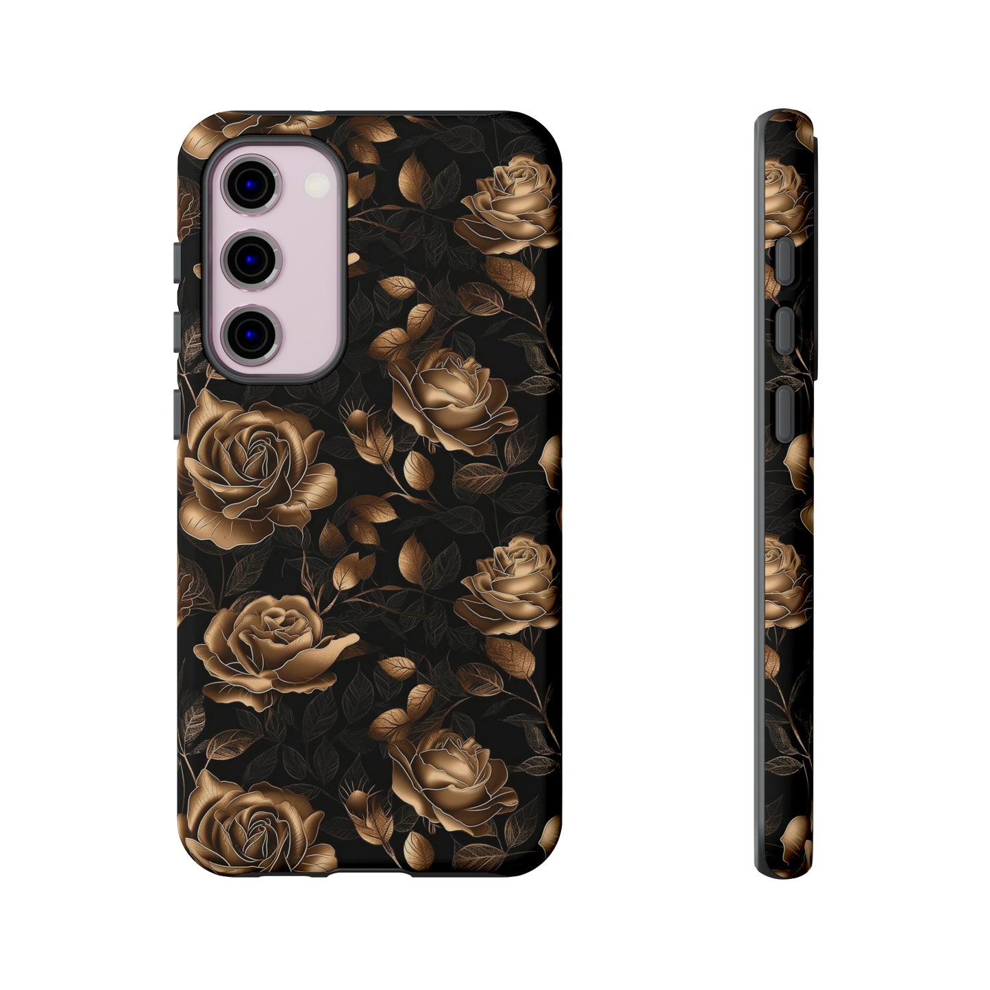 Tough Phone Case Black and Gold Roses