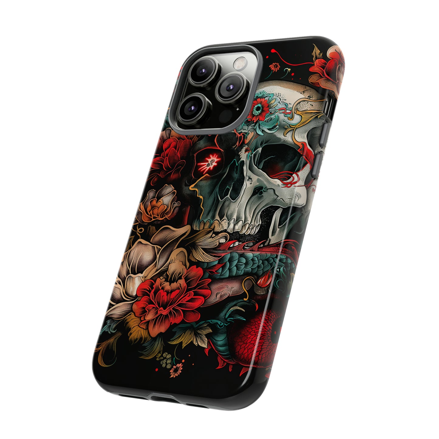 Tough Phone Case Skull and Rose