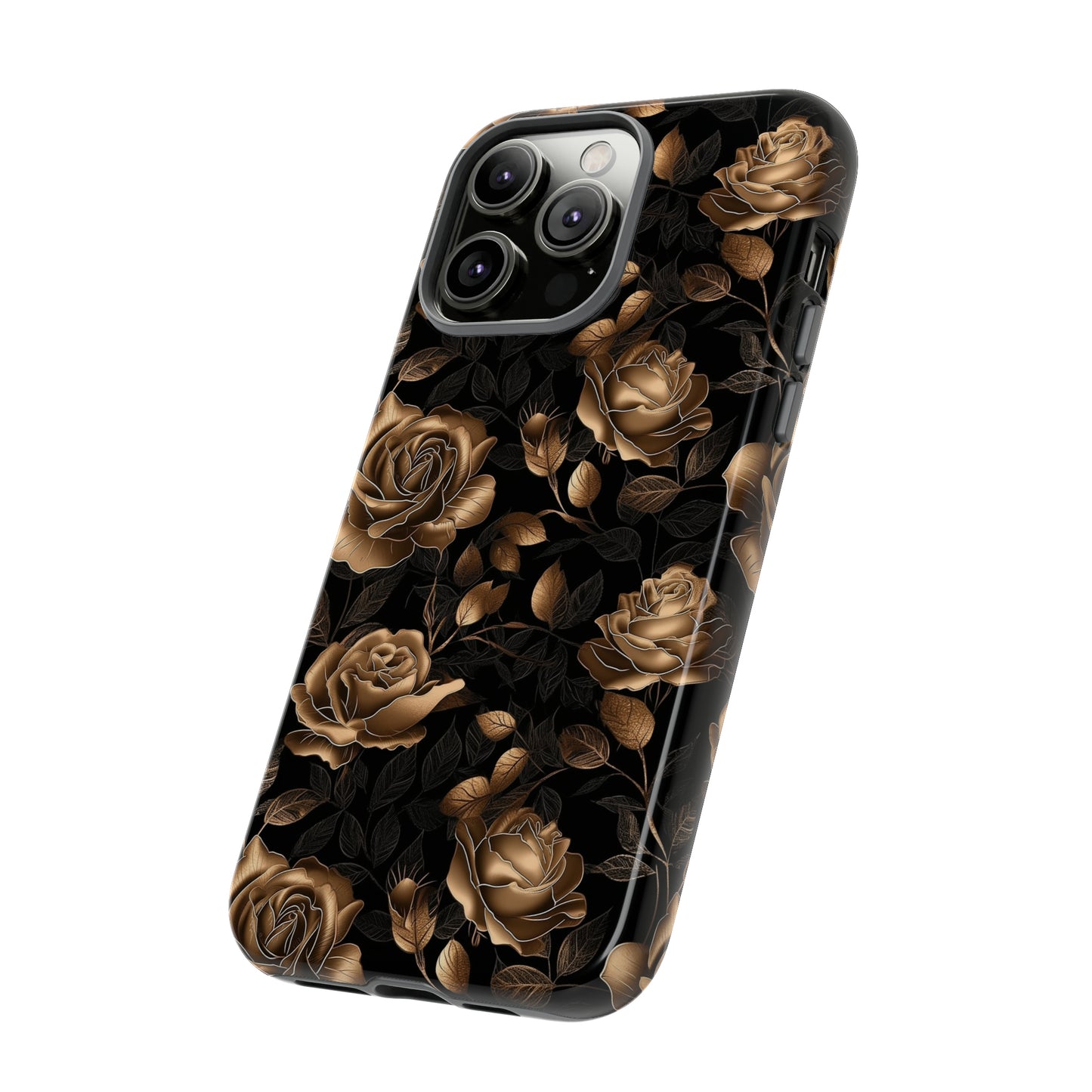 Tough Phone Case Black and Gold Roses