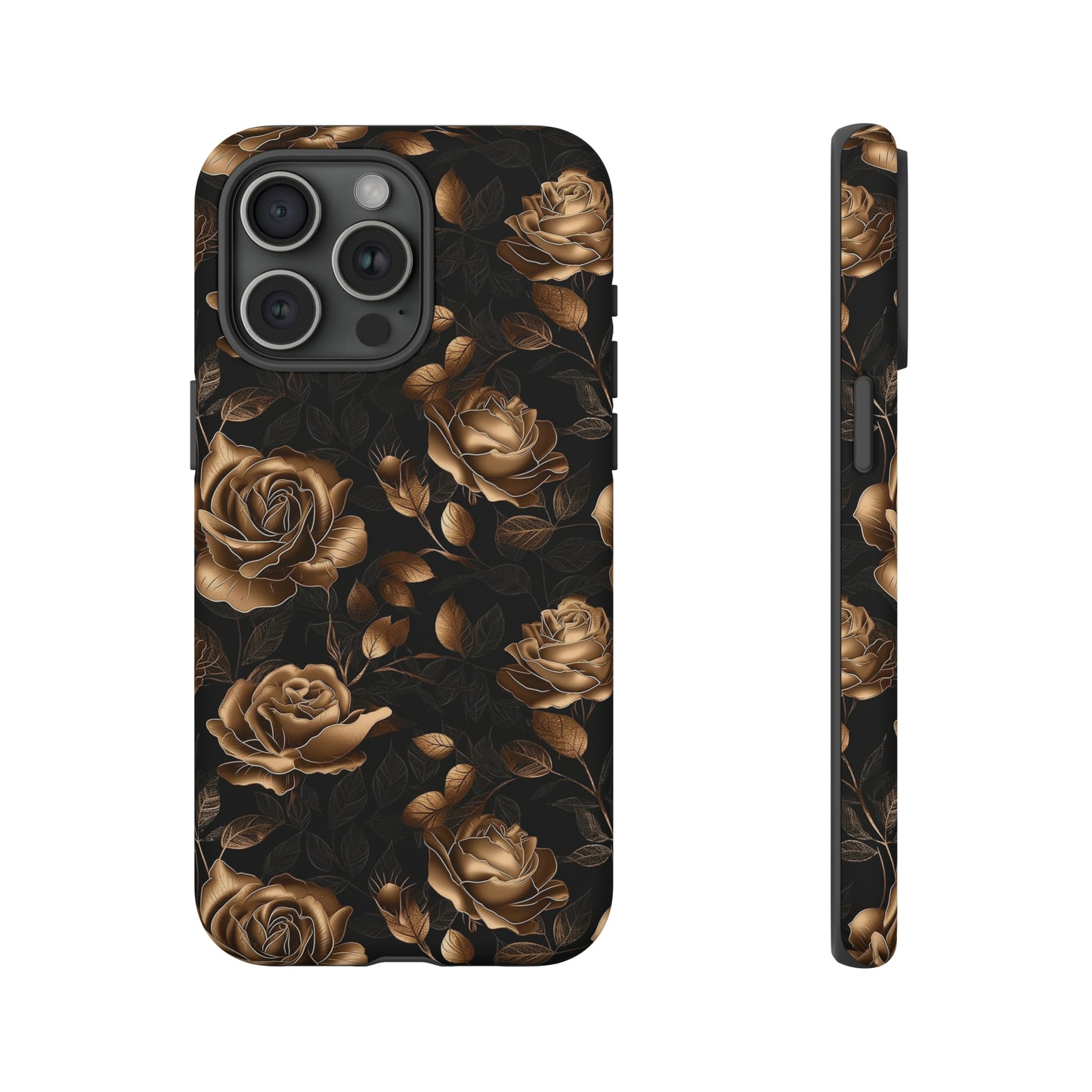 Tough Phone Case Black and Gold Roses