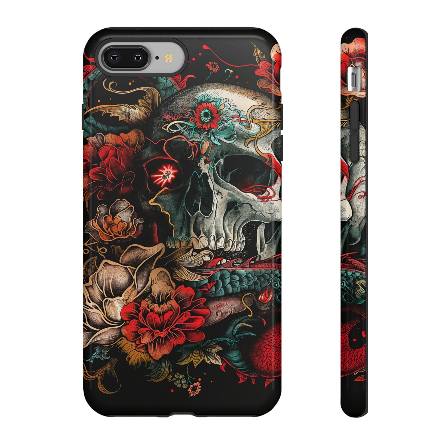 Tough Phone Case Skull and Rose