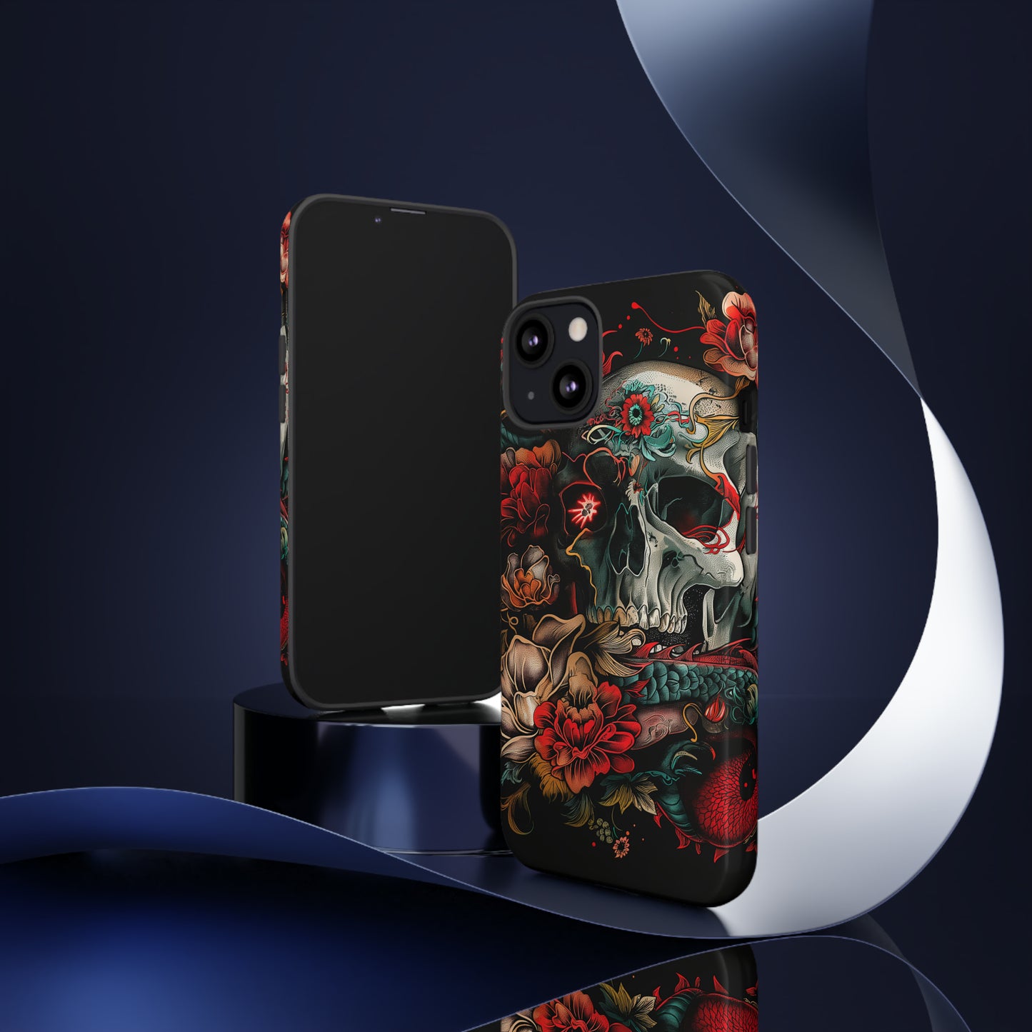 Tough Phone Case Skull and Rose