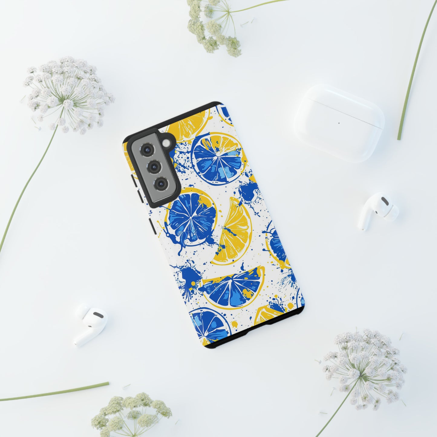 Tough Phone Case Lemon Blue and Yellow