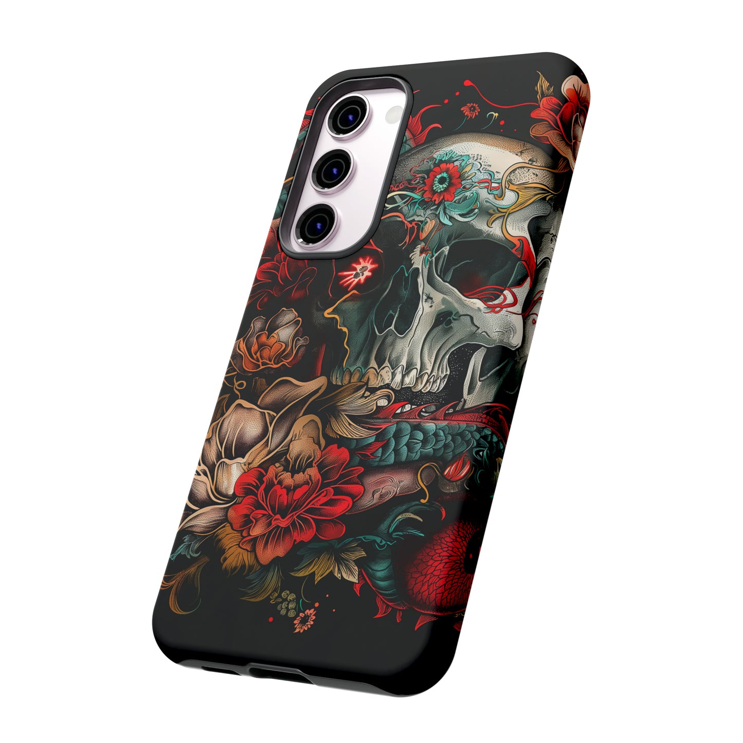 Tough Phone Case Skull and Rose