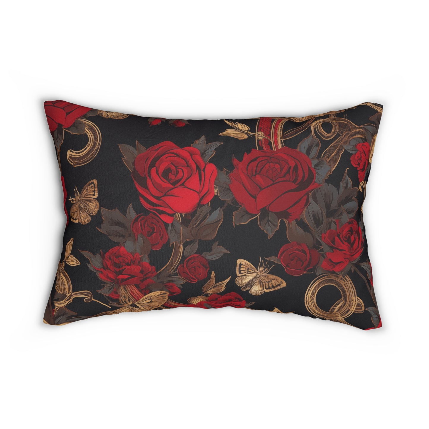 Spun Polyester Lumbar Pillow Red Roses