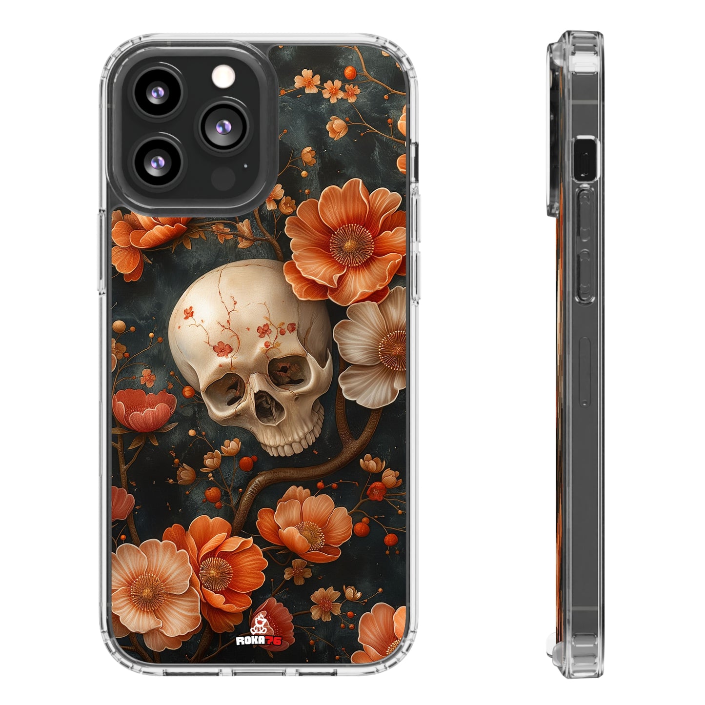 Clear Phone Cases Skull and Flowers Design