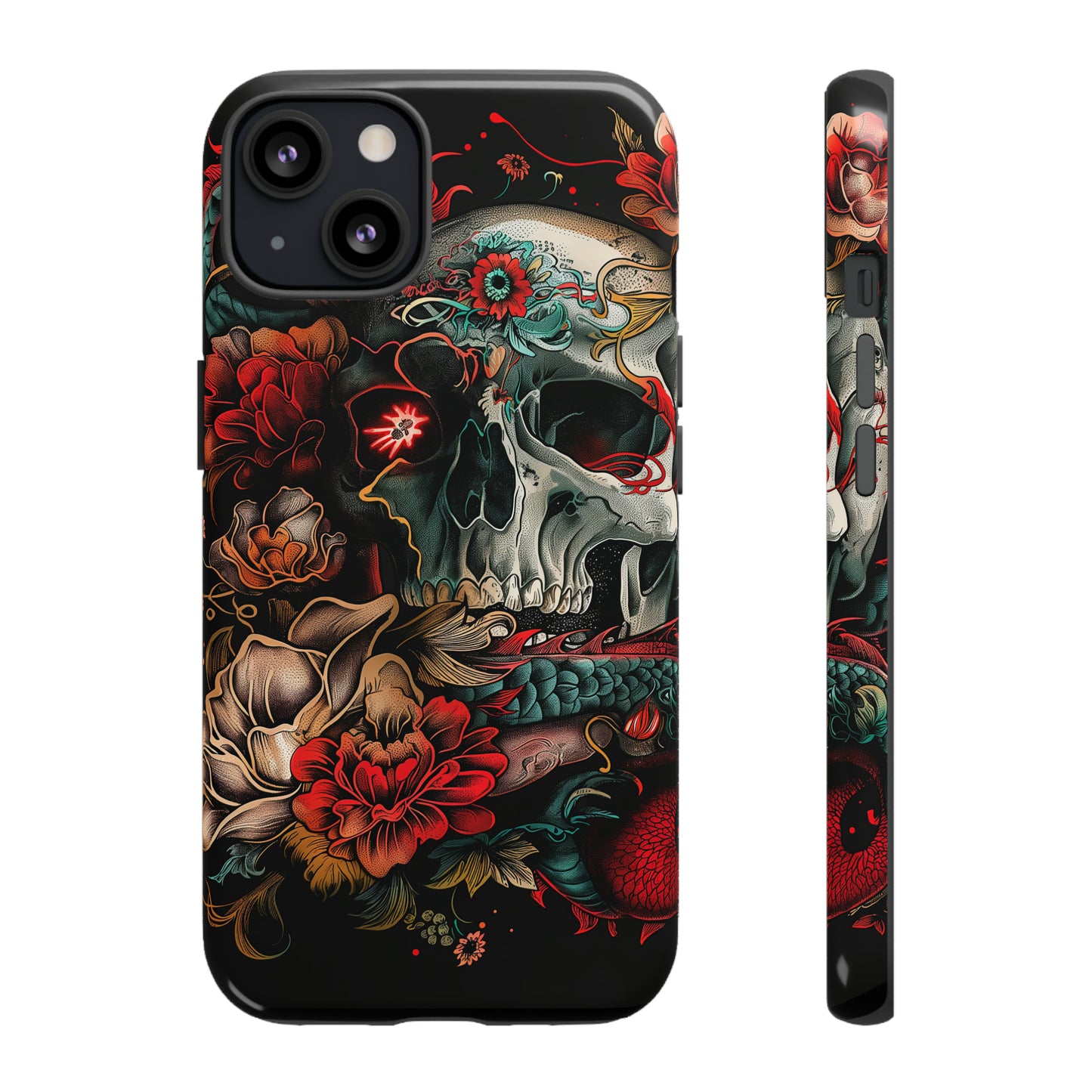 Tough Phone Case Skull and Rose