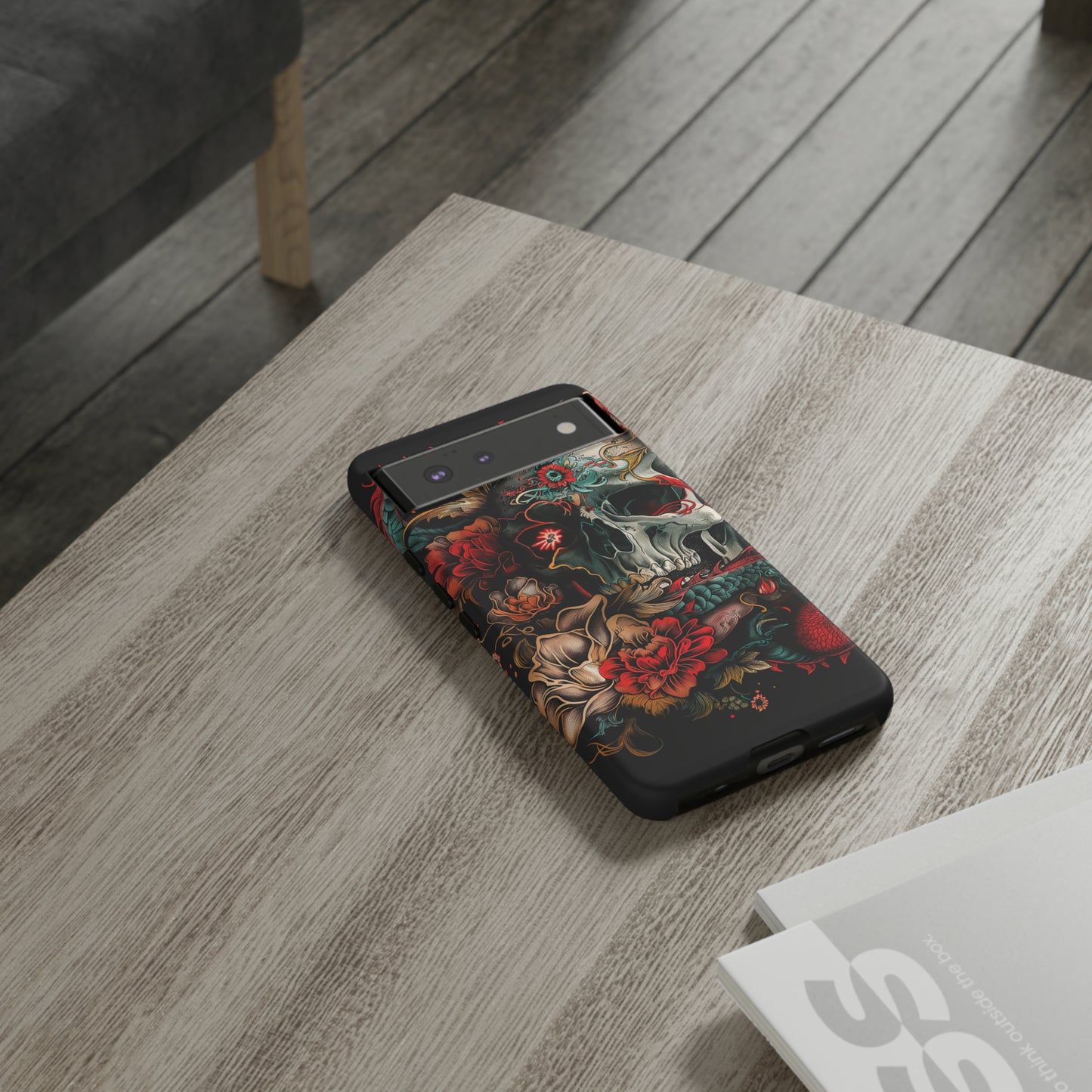 Tough Phone Case Skull and Rose