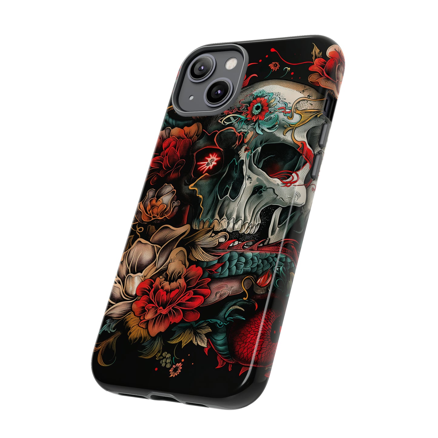 Tough Phone Case Skull and Rose