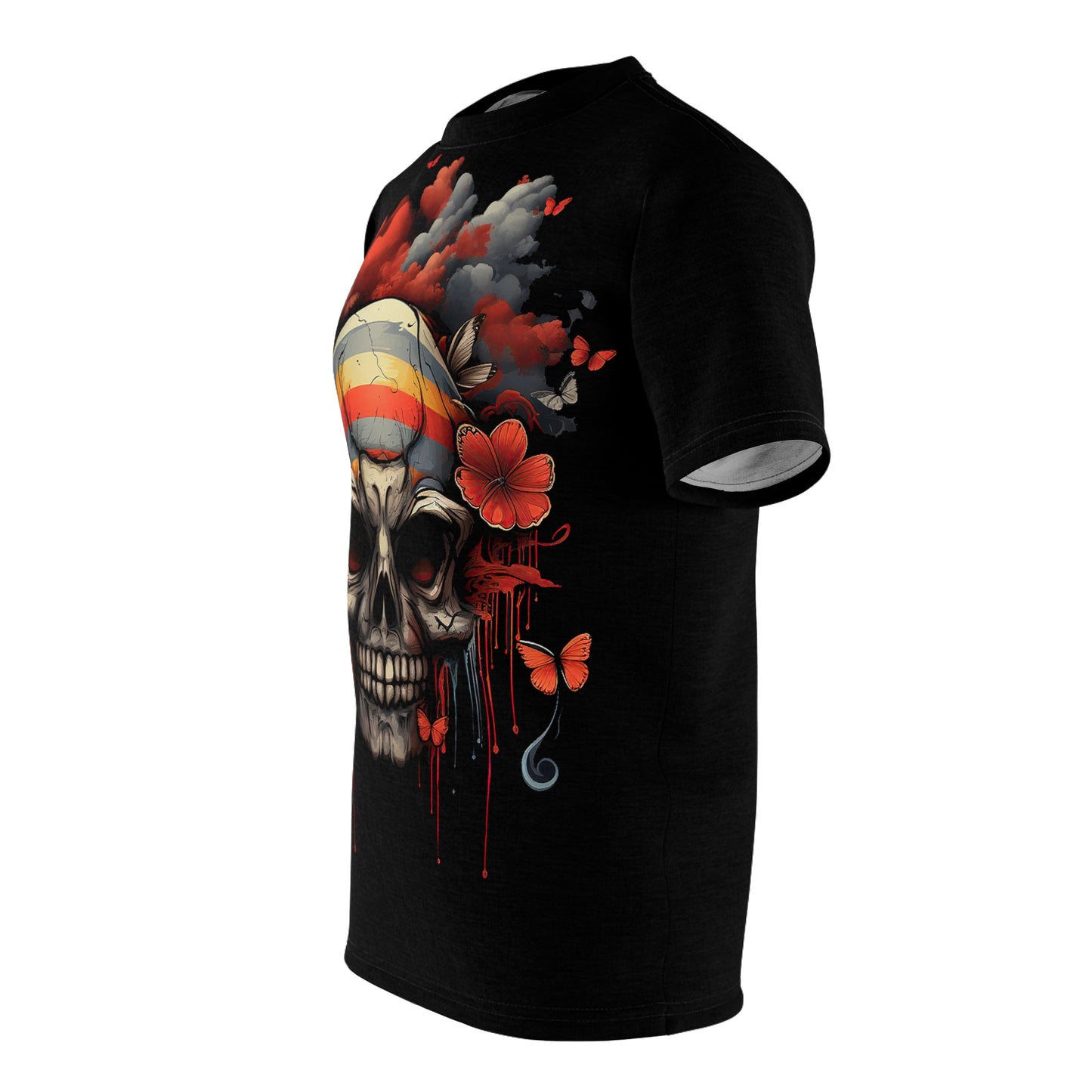 Skull with Floral Bold Butterflies Graphic Tee