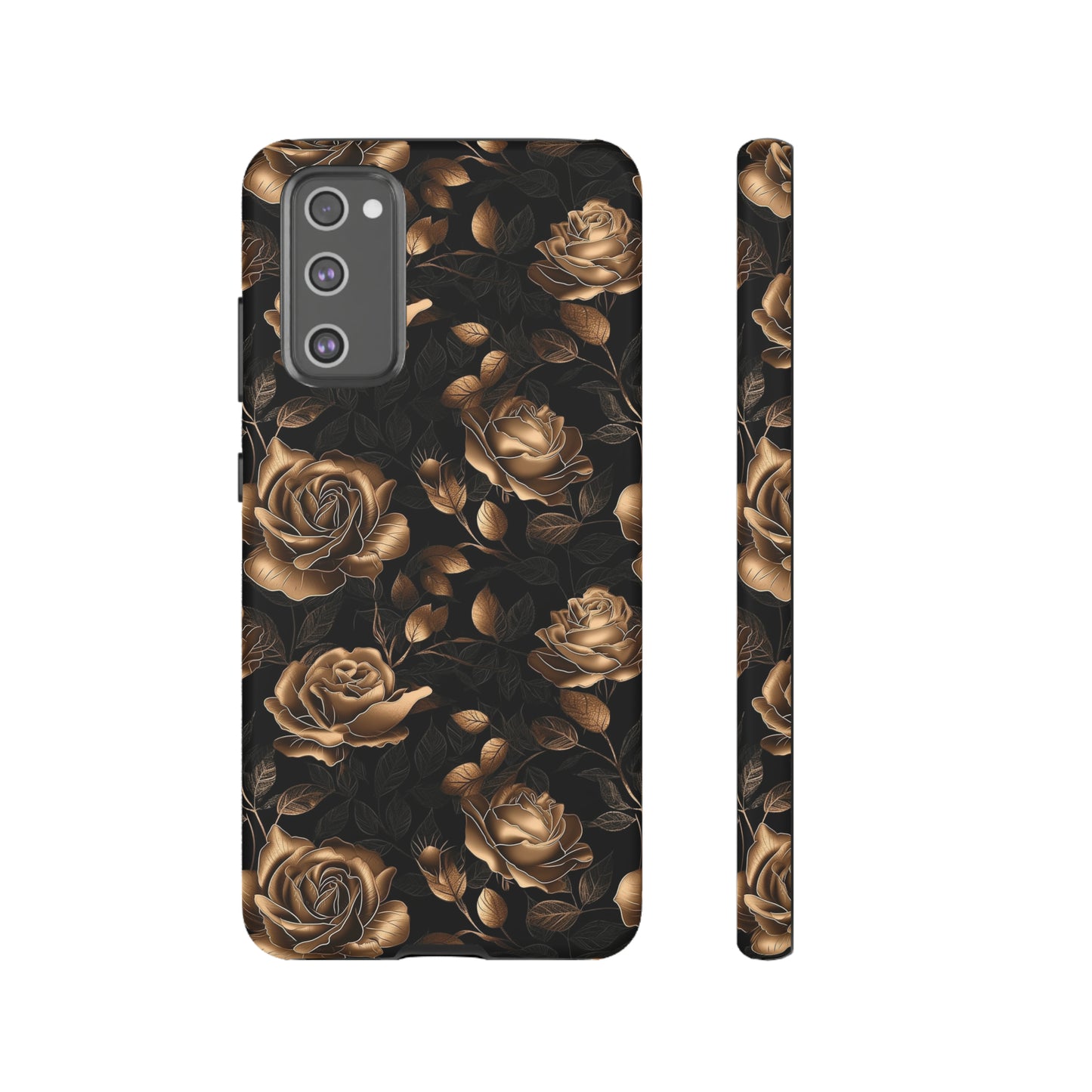 Tough Phone Case Black and Gold Roses