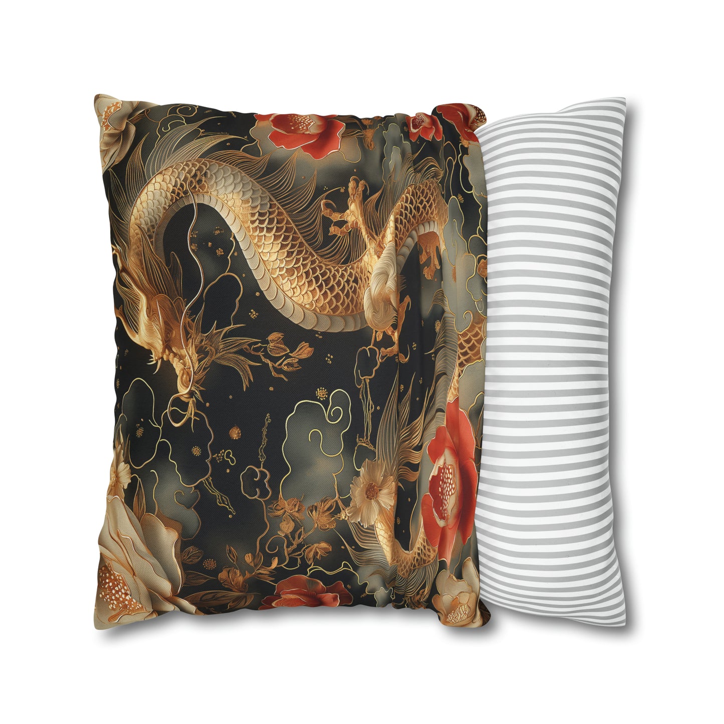 Spun Polyester Square Pillow Gold Dragon