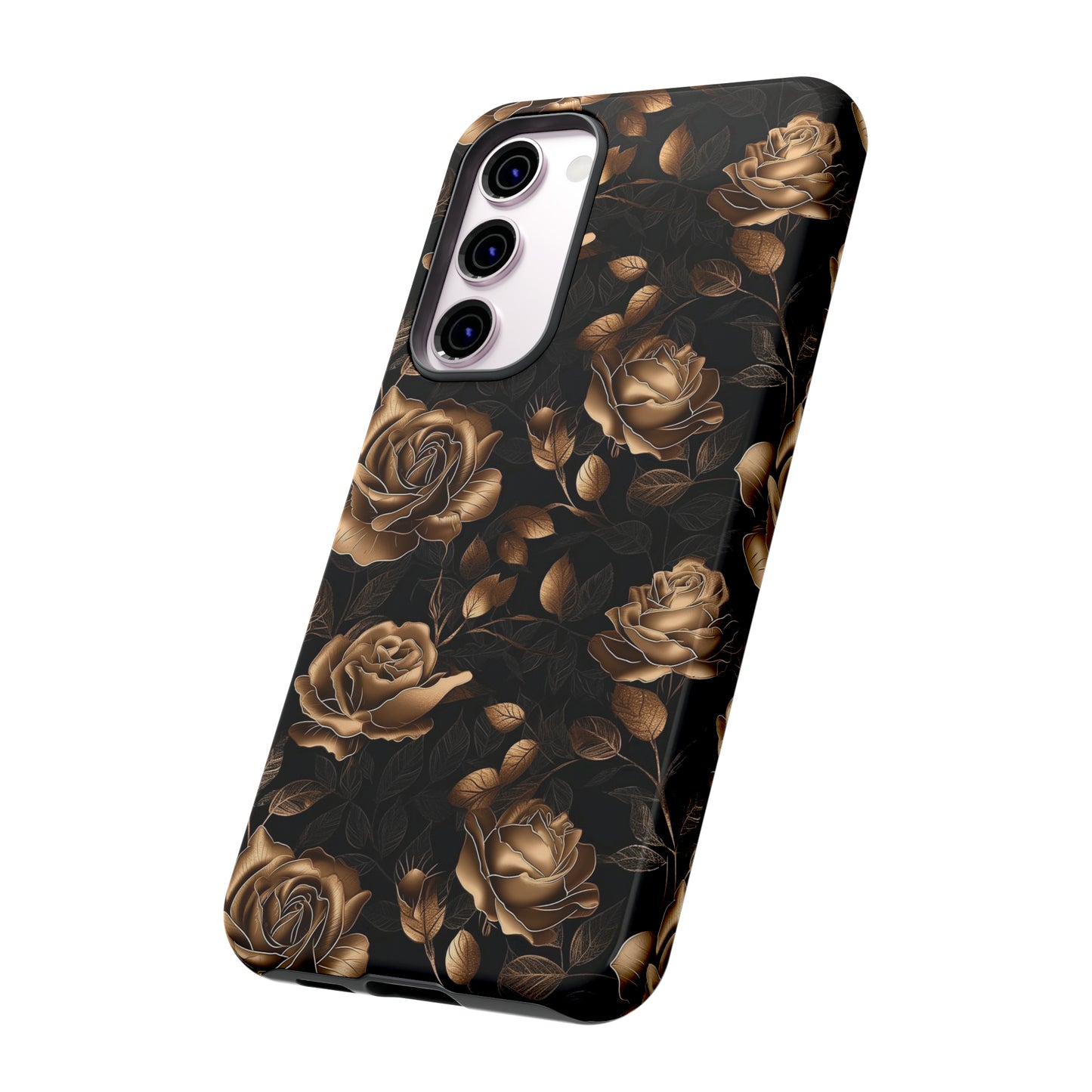 Tough Phone Case Black and Gold Roses