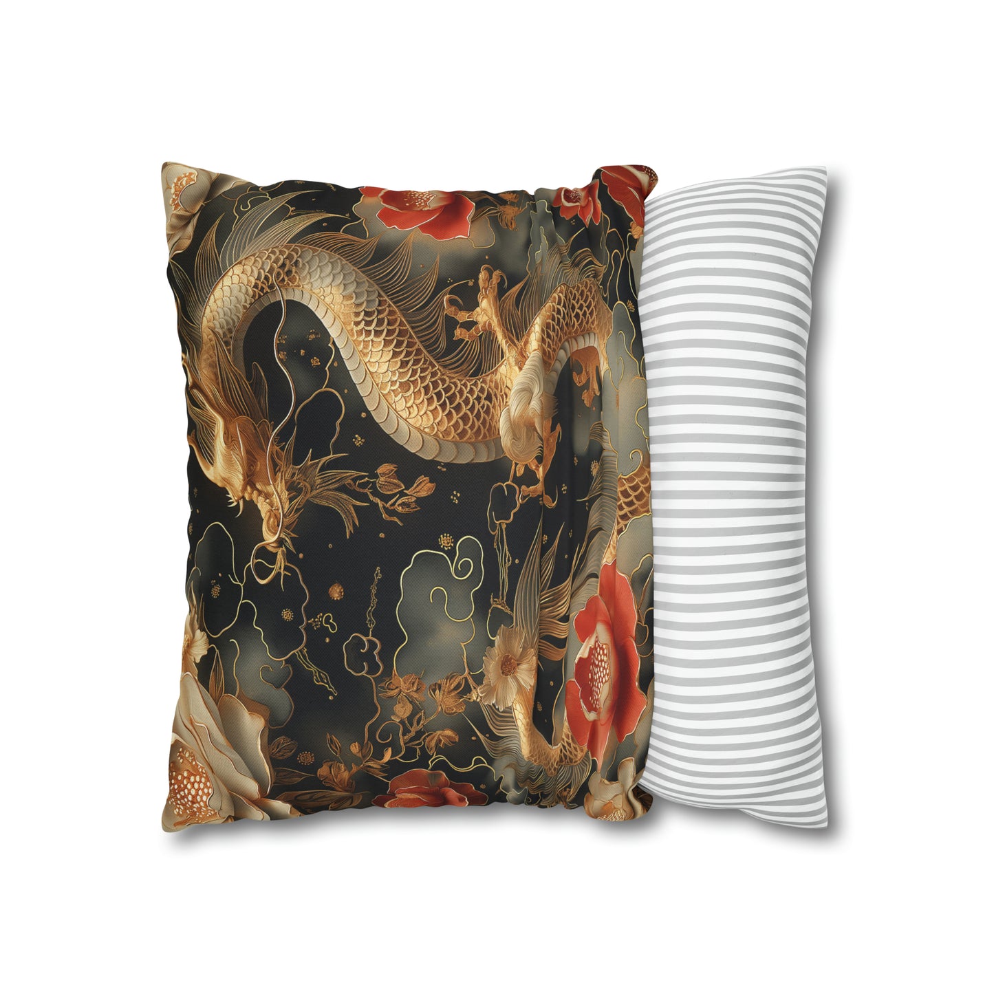 Spun Polyester Square Pillow Gold Dragon