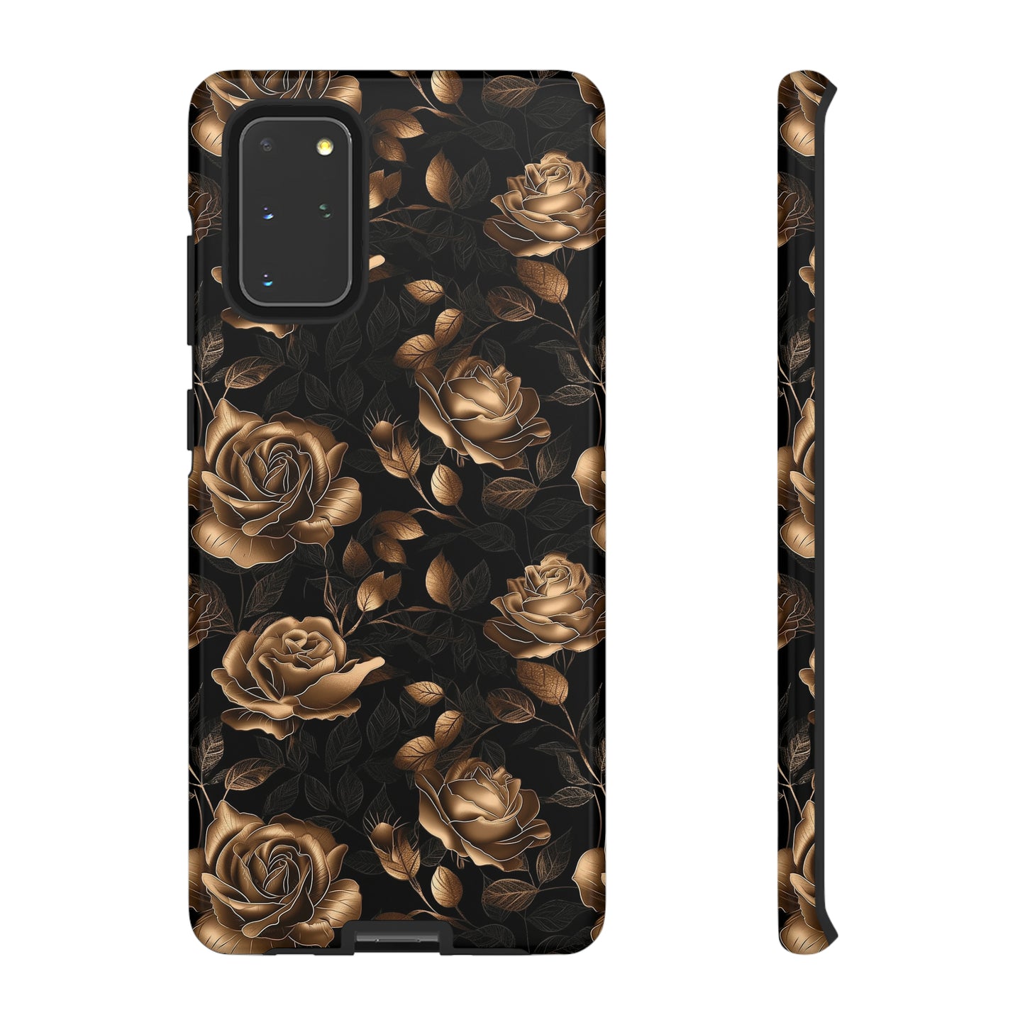 Tough Phone Case Black and Gold Roses