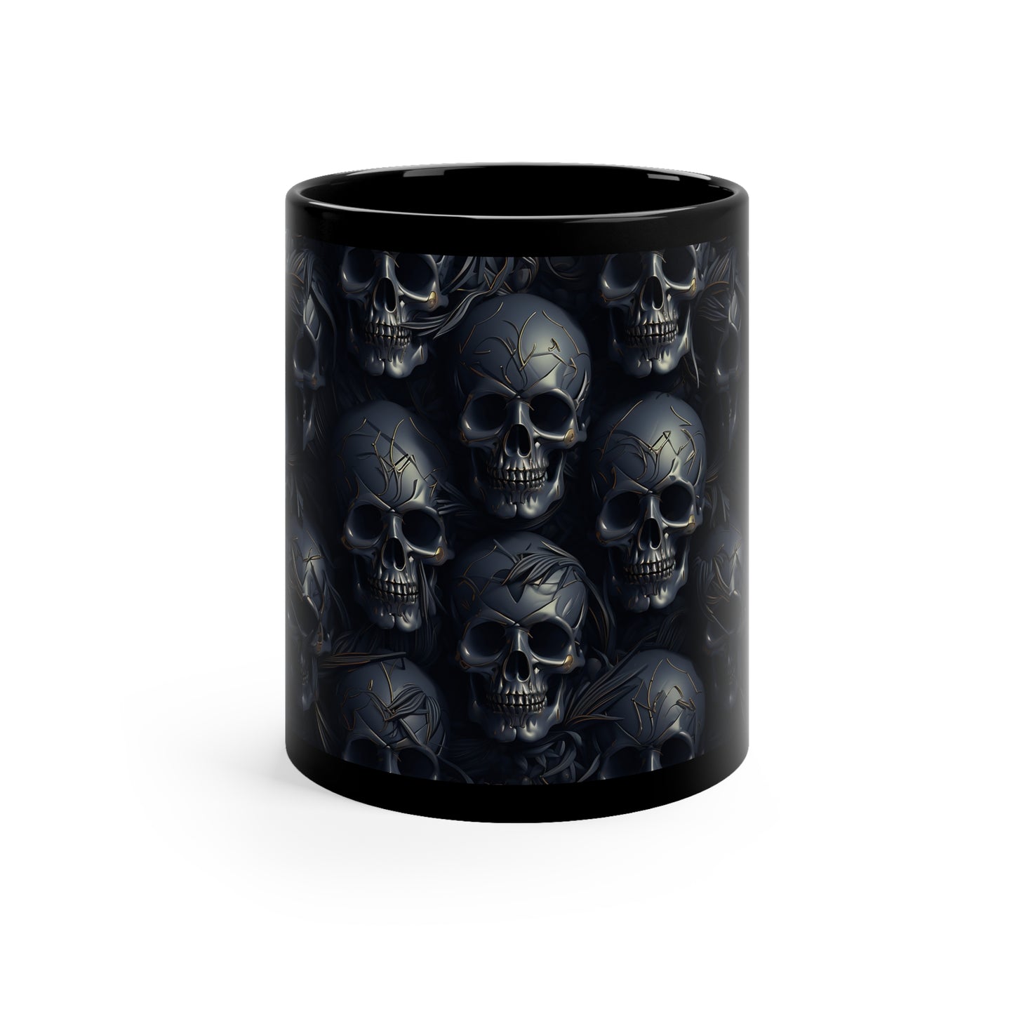 11oz Black and Gold Gothic Skull Mug