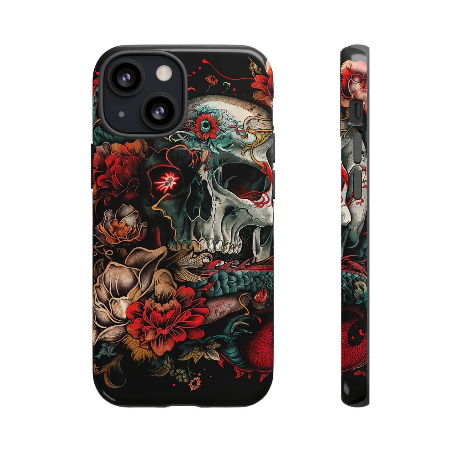 Tough Phone Case Skull and Rose