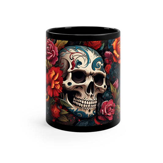 11oz Black Eternal Bloom Skull Mug