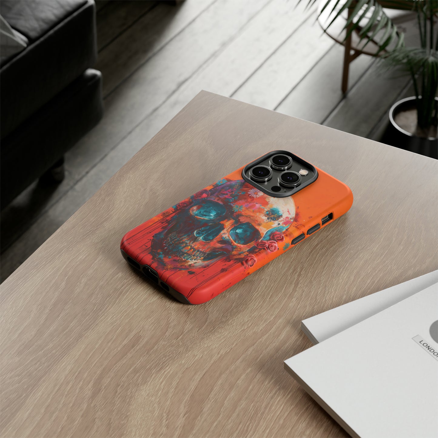 Tough Phone Case Orange Skull