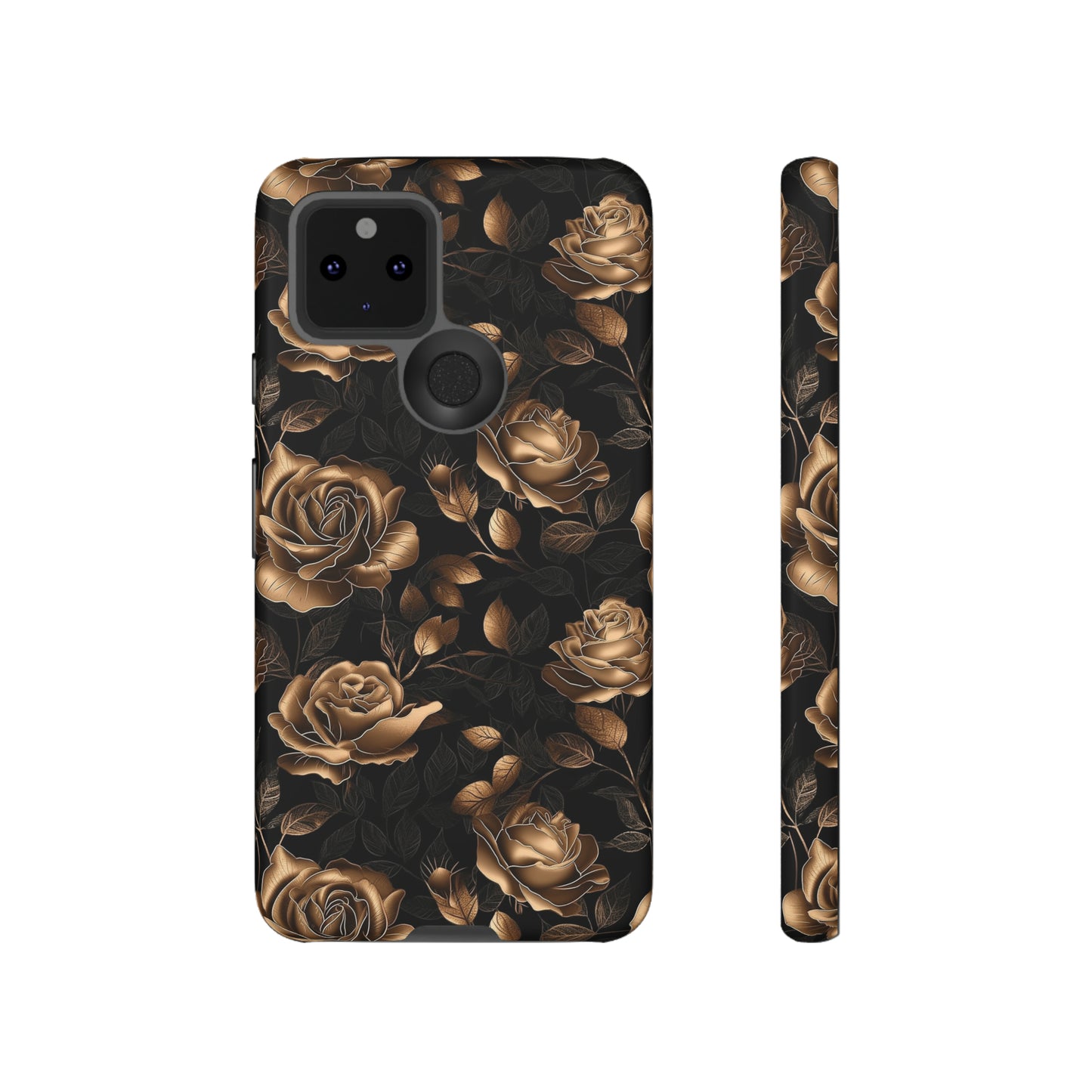 Tough Phone Case Black and Gold Roses