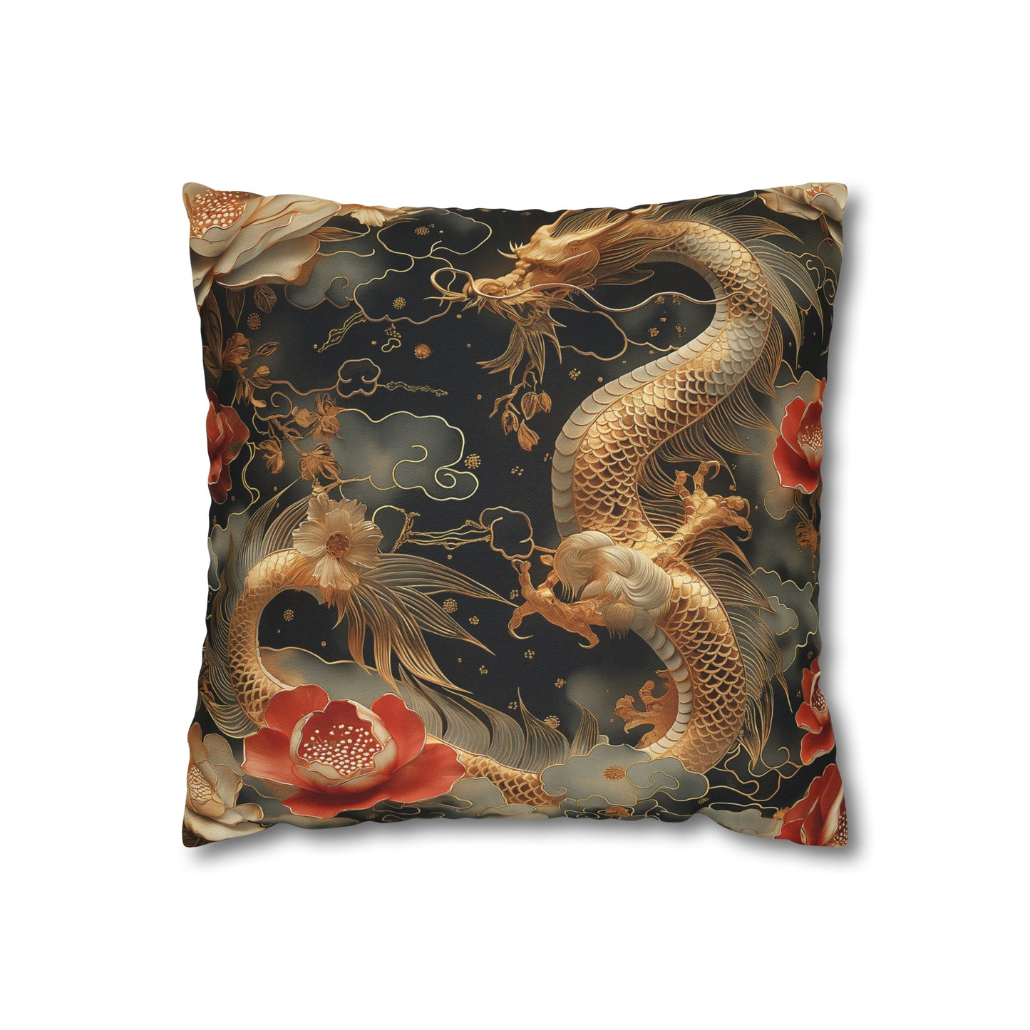 Spun Polyester Square Pillow Gold Dragon