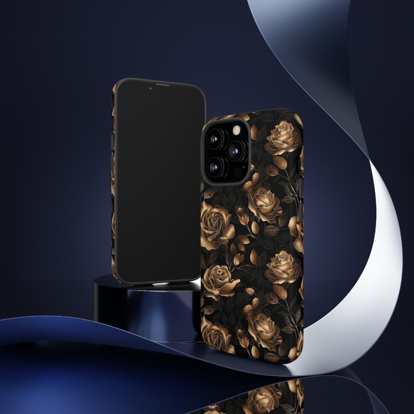 Tough Phone Case Black and Gold Roses