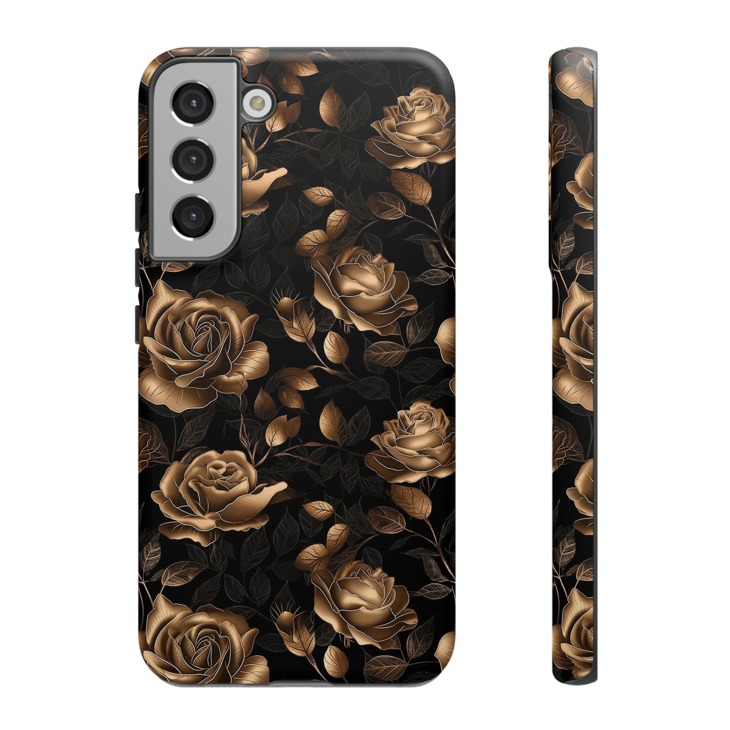 Tough Phone Case Black and Gold Roses