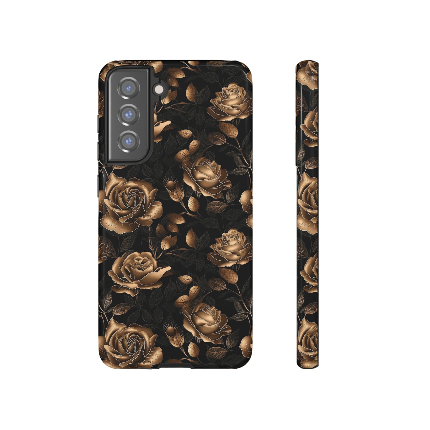 Tough Phone Case Black and Gold Roses