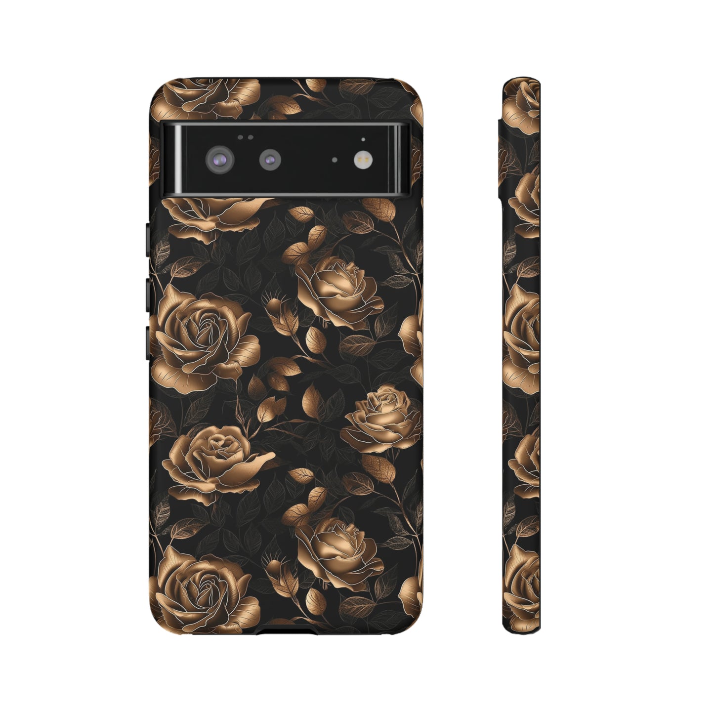 Tough Phone Case Black and Gold Roses