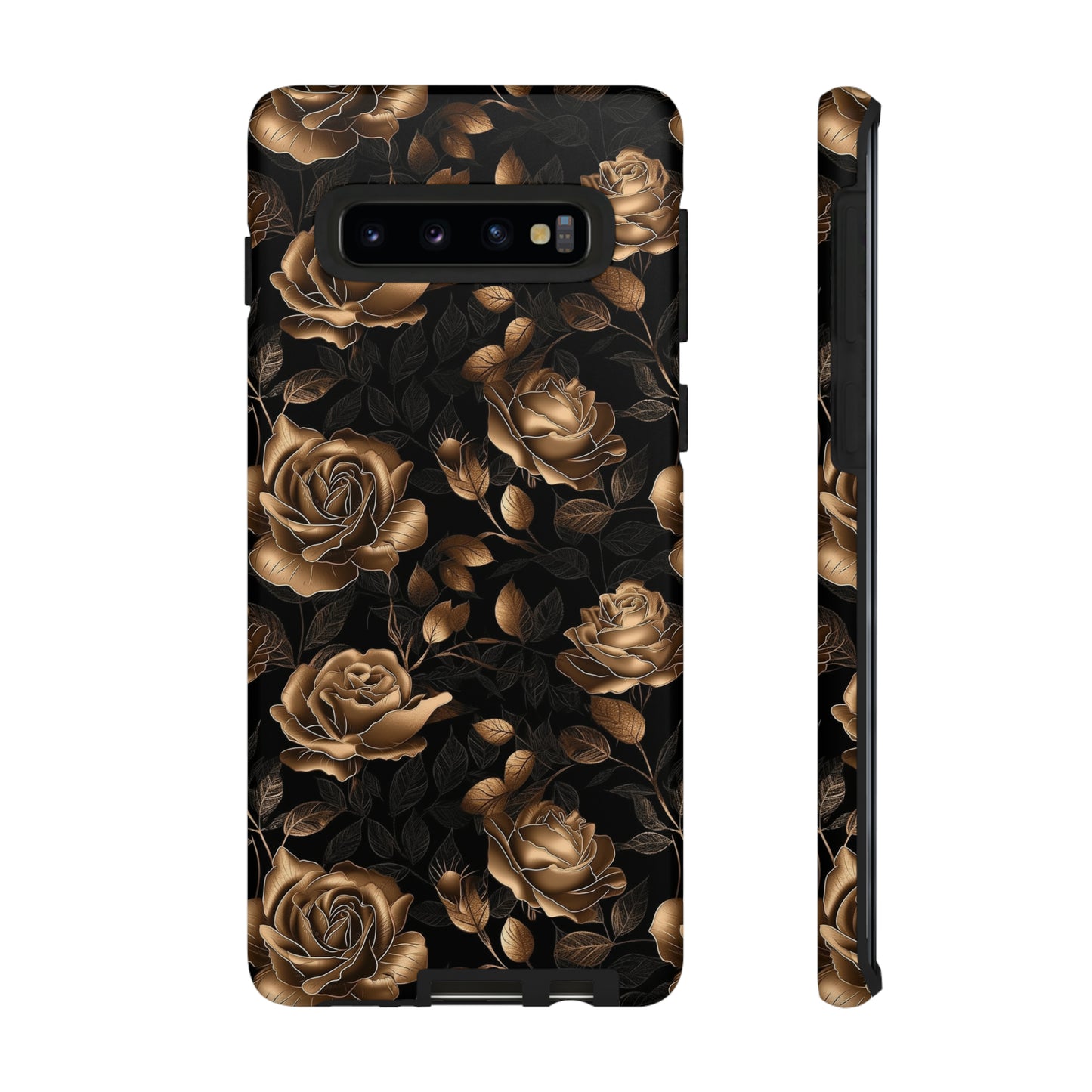 Tough Phone Case Black and Gold Roses