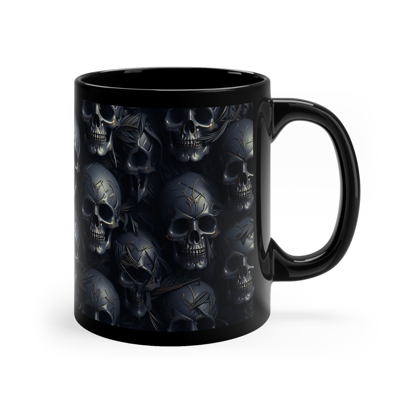 11oz Black and Gold Gothic Skull Mug