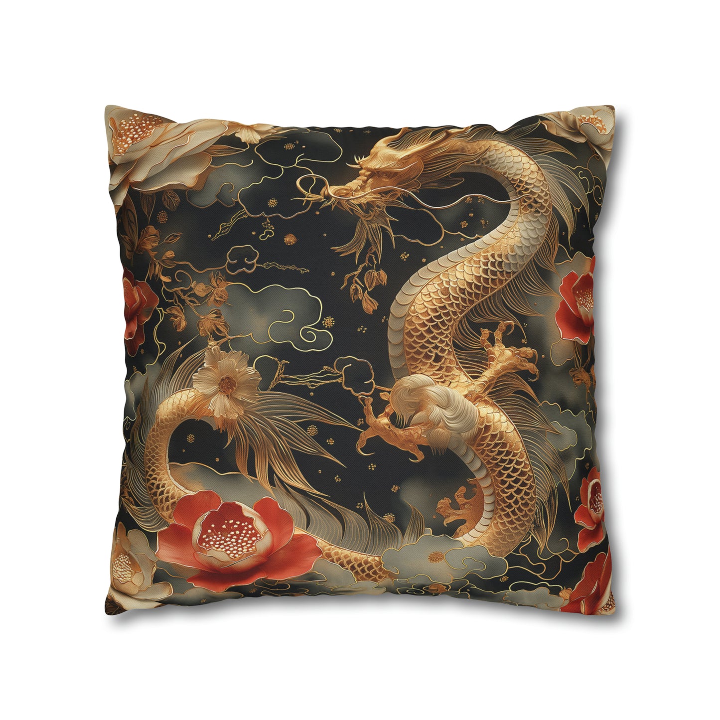 Spun Polyester Square Pillow Gold Dragon