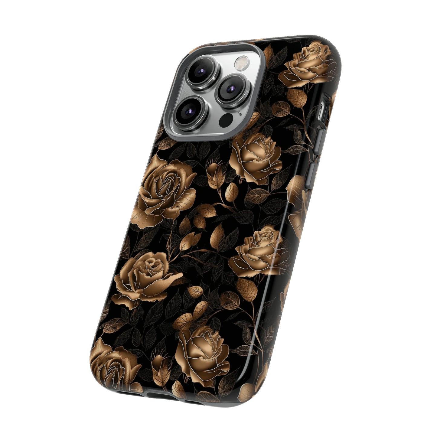 Tough Phone Case Black and Gold Roses