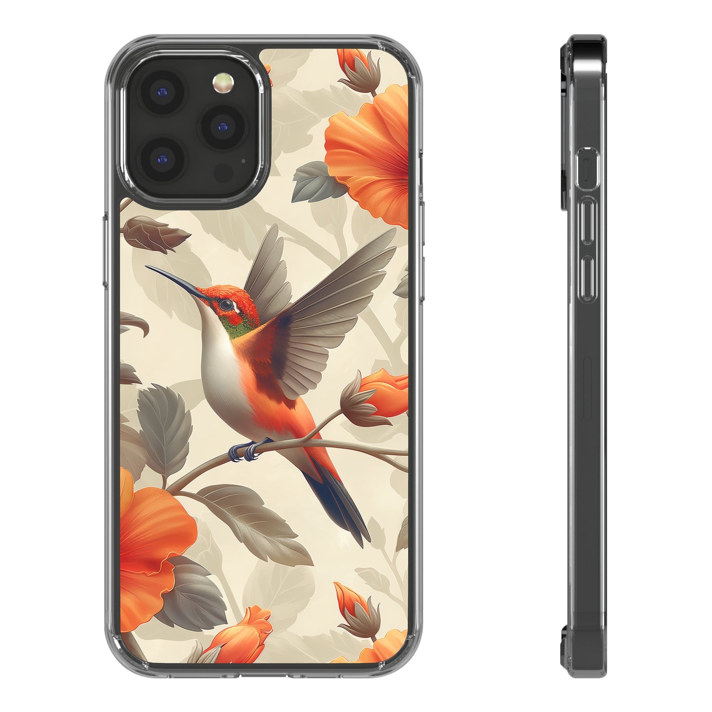 Clear Phone Cases Pastel Flowers Hummingbird