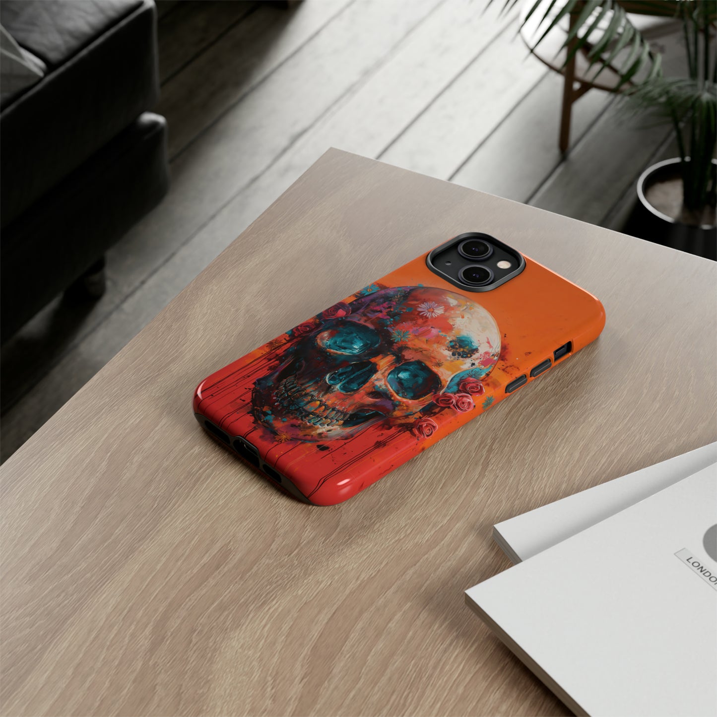 Tough Phone Case Orange Skull