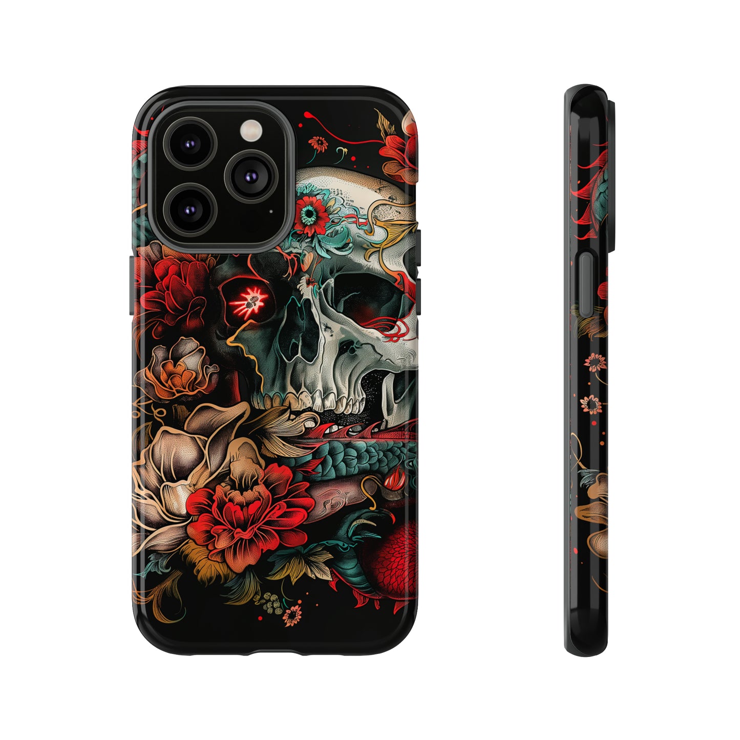 Tough Phone Case Skull and Rose