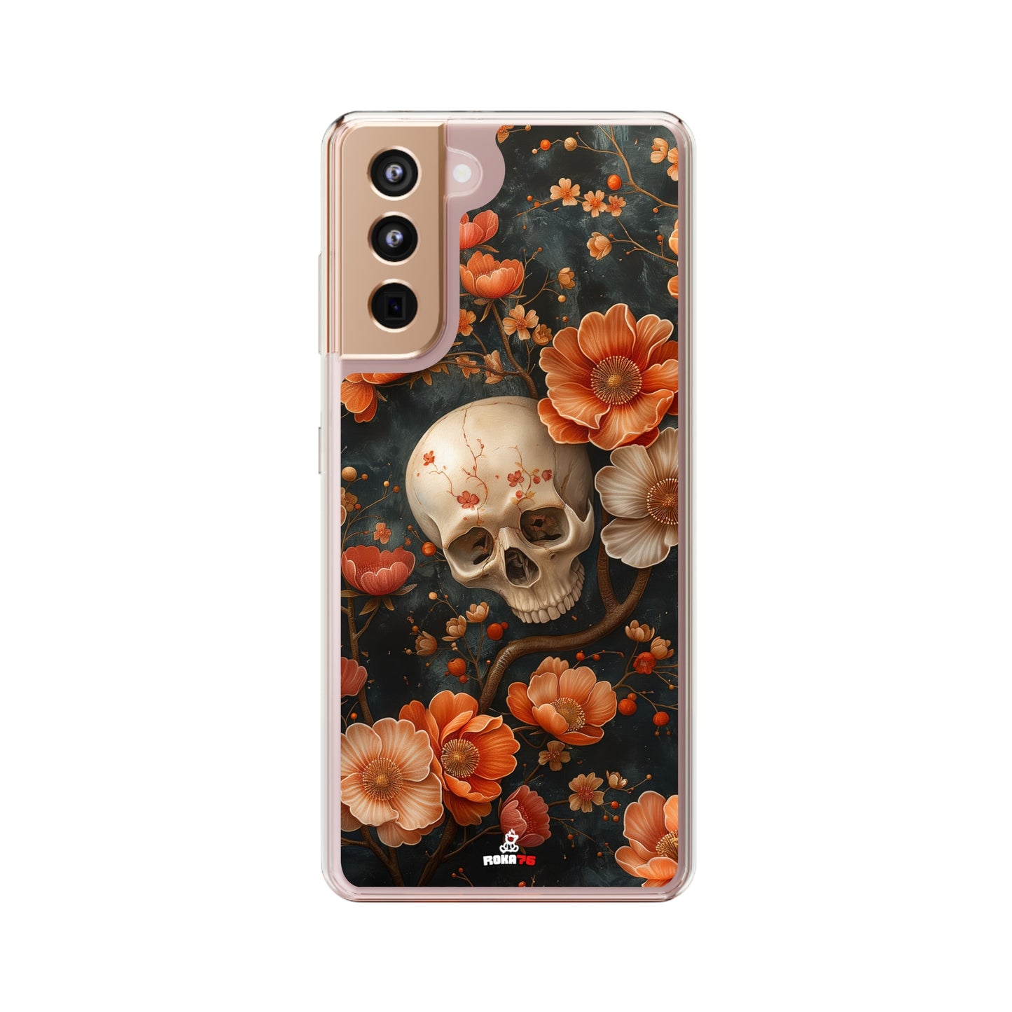 Clear Phone Cases Skull and Flowers Design