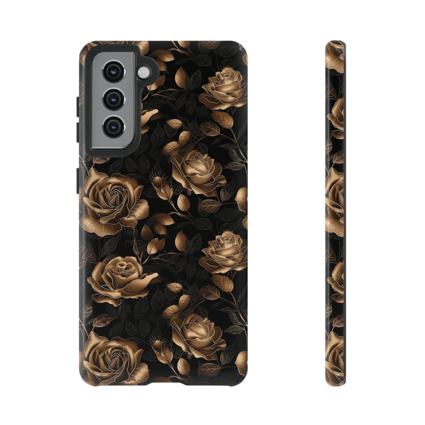 Tough Phone Case Black and Gold Roses