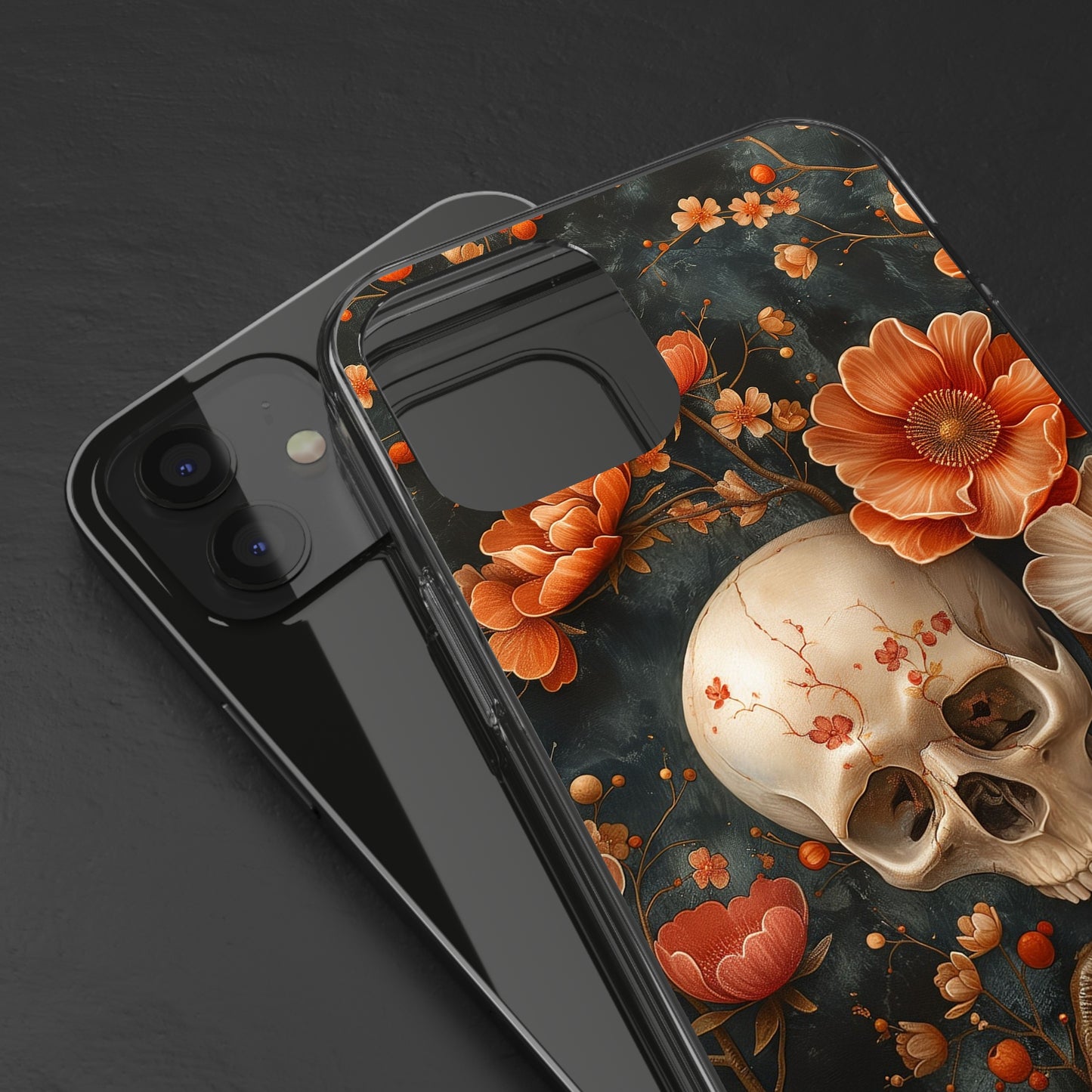 Clear Phone Cases Skull and Flowers Design